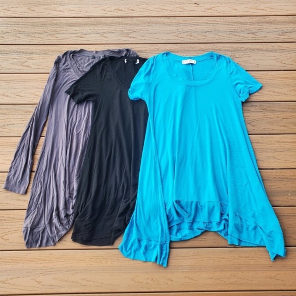 3 Miss Finch Tunic Tops Black Blue Gray Tee Shirt Preppy Lounge Stretch Cotton S